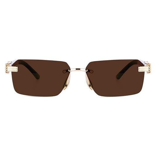 Brown Rectangular Rimless Sunglasses for Men