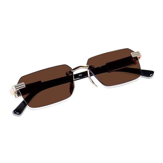 Brown Rectangular Rimless Sunglasses for Men