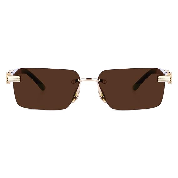 Brown Rectangular Rimless Sunglasses for Men