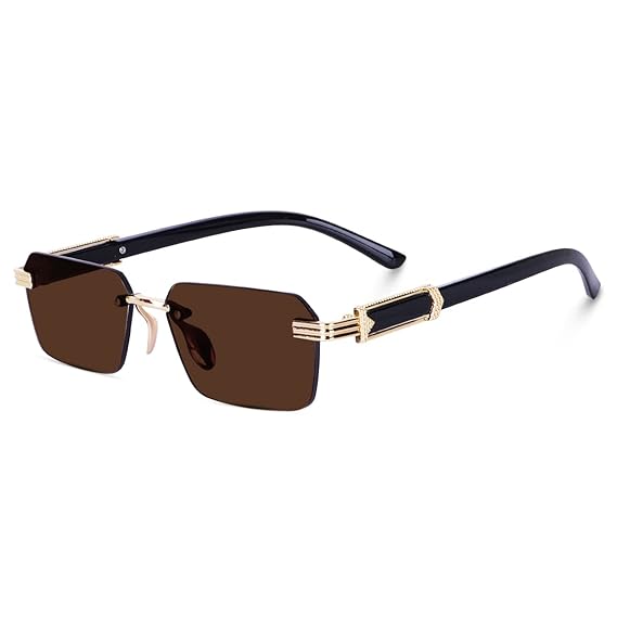 Brown Rectangular Rimless Sunglasses for Men
