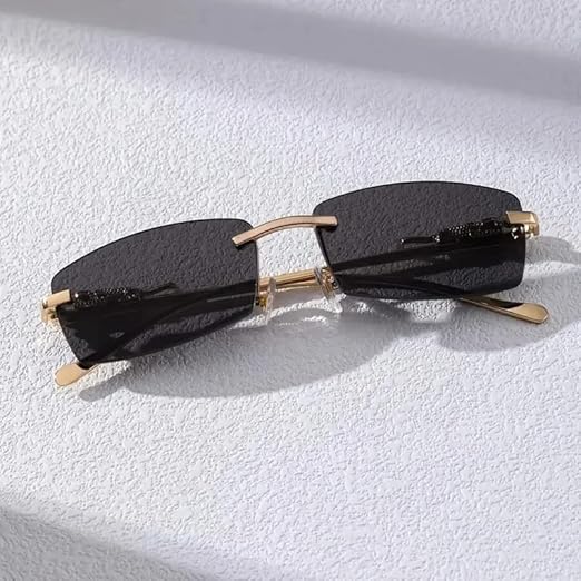 Retro Luxury Gold Metal Frameless Rectangle Leopard Arms Colored Lens Sun Glasses